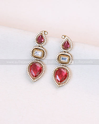 3701 - Ruby Mango Design Polki Necklace with Earrings