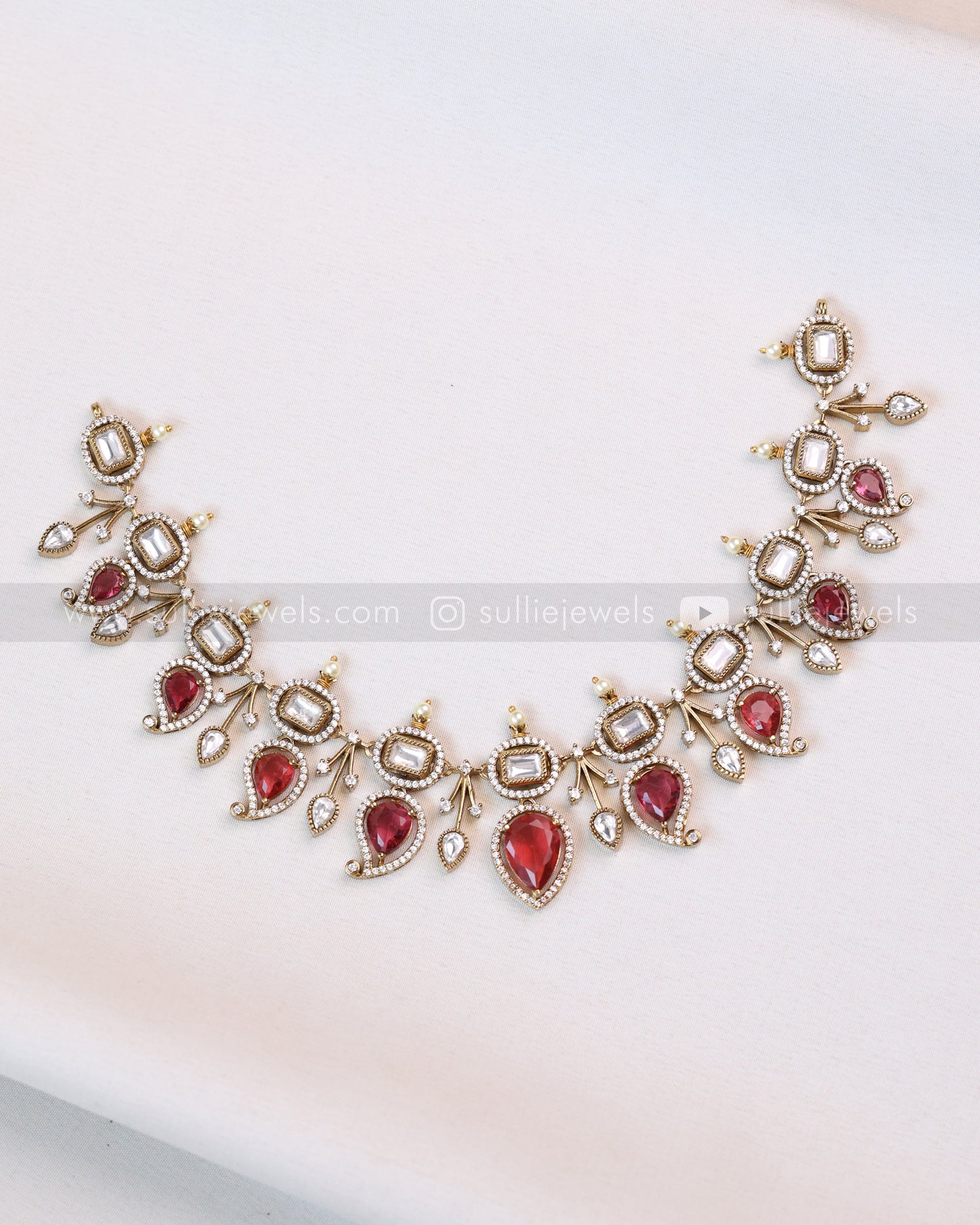 3701 - Ruby Mango Design Polki Necklace with Earrings