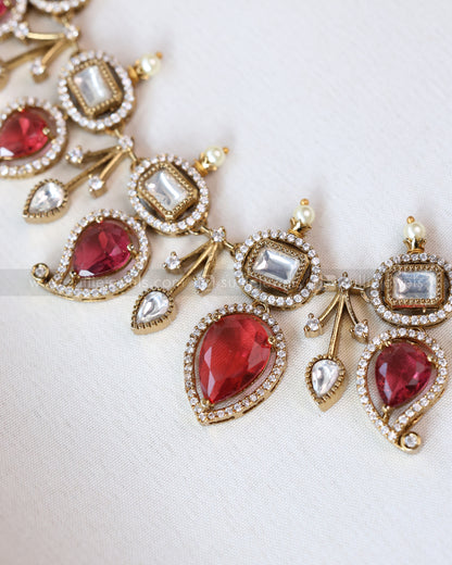 3701 - Ruby Mango Design Polki Necklace with Earrings