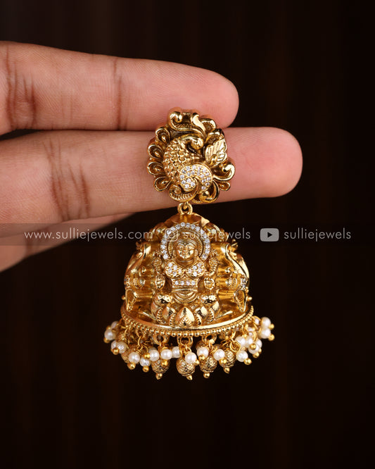 Premium Gold Peacock & Lakshmi Jhumka