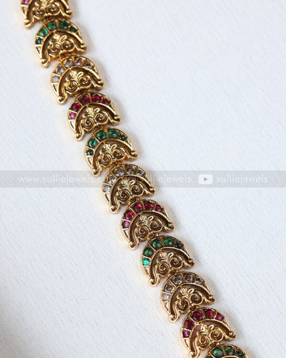 7210 - Lakshmi Peacock Designer Kemp Long Chain with Earrings