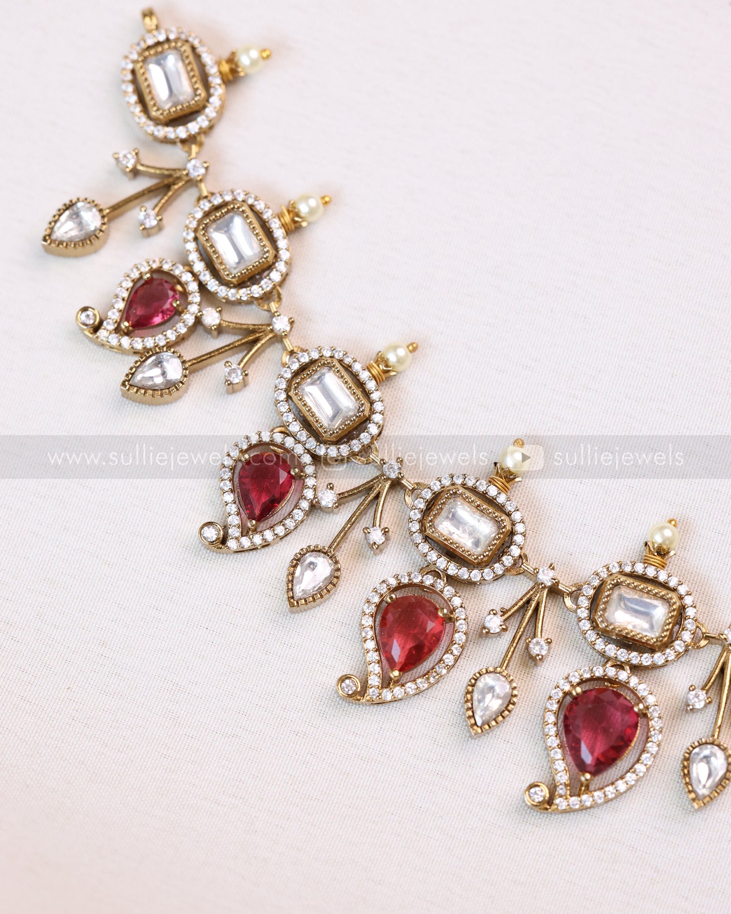 3701 - Ruby Mango Design Polki Necklace with Earrings