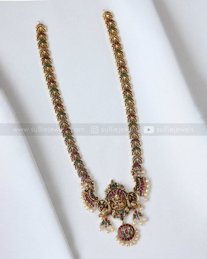 7210 - Lakshmi Peacock Designer Kemp Long Chain with Earrings