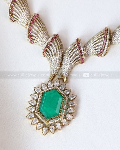 3704 - Emerald Centre Stone Designer Necklace with Stud