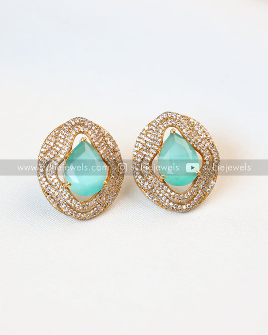 Teal Centre Stone Wavy AD Stud