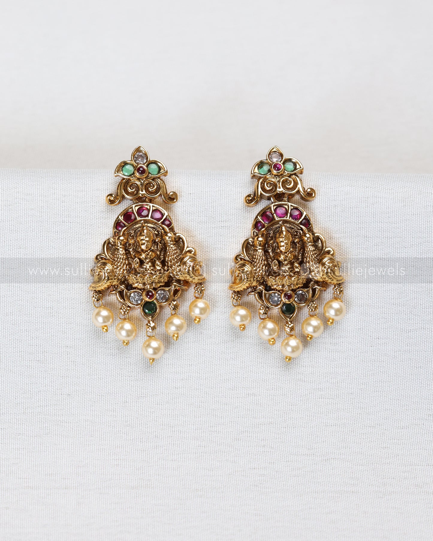 7210 - Lakshmi Peacock Designer Kemp Long Chain with Earrings