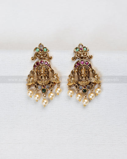 7210 - Lakshmi Peacock Designer Kemp Long Chain with Earrings