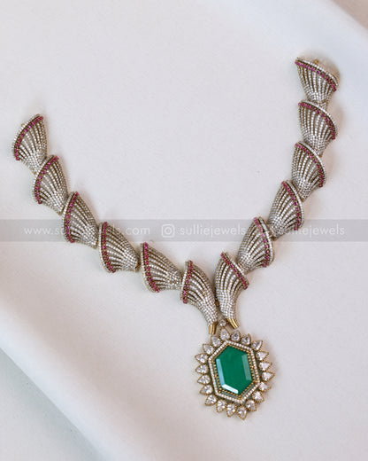 3704 - Emerald Centre Stone Designer Necklace with Stud