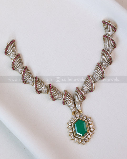 3704 - Emerald Centre Stone Designer Necklace with Stud