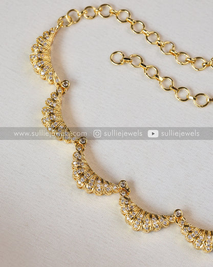 Crescent Moon Gold Necklace with Stud