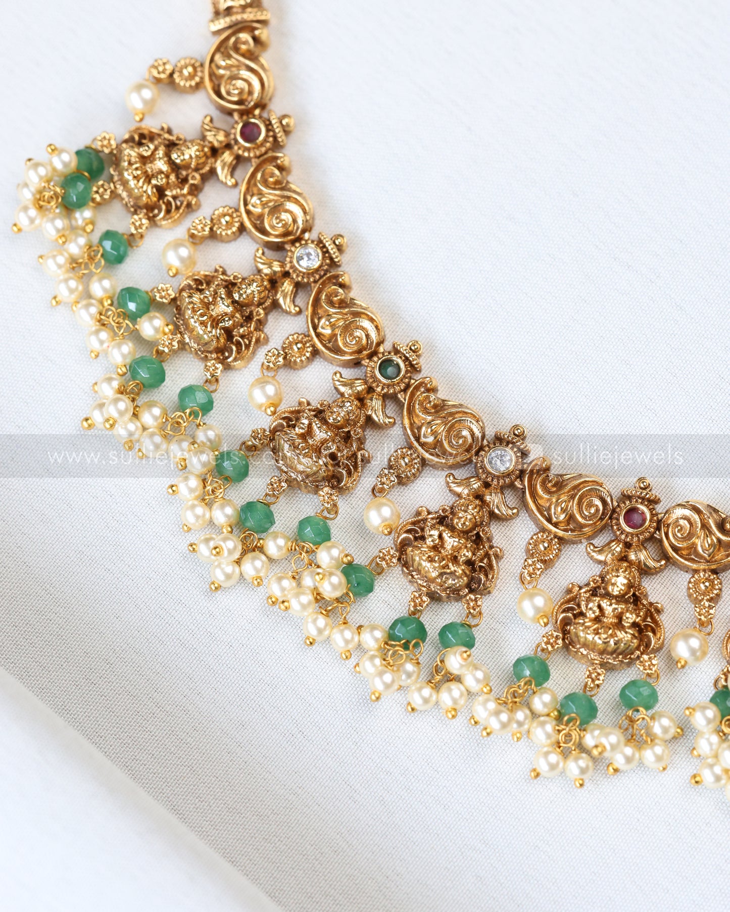 3909 - Premium Lakshmi & Mint Beads Hasli Necklace with Jhumka