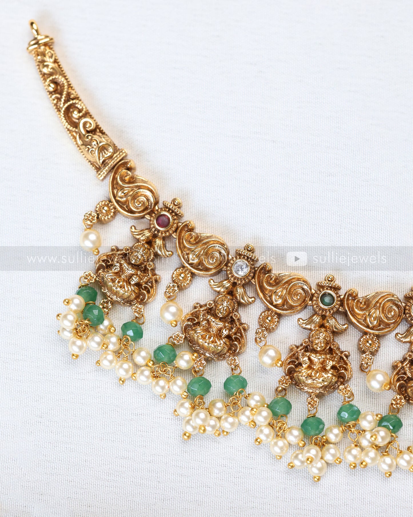 3909 - Premium Lakshmi & Mint Beads Hasli Necklace with Jhumka