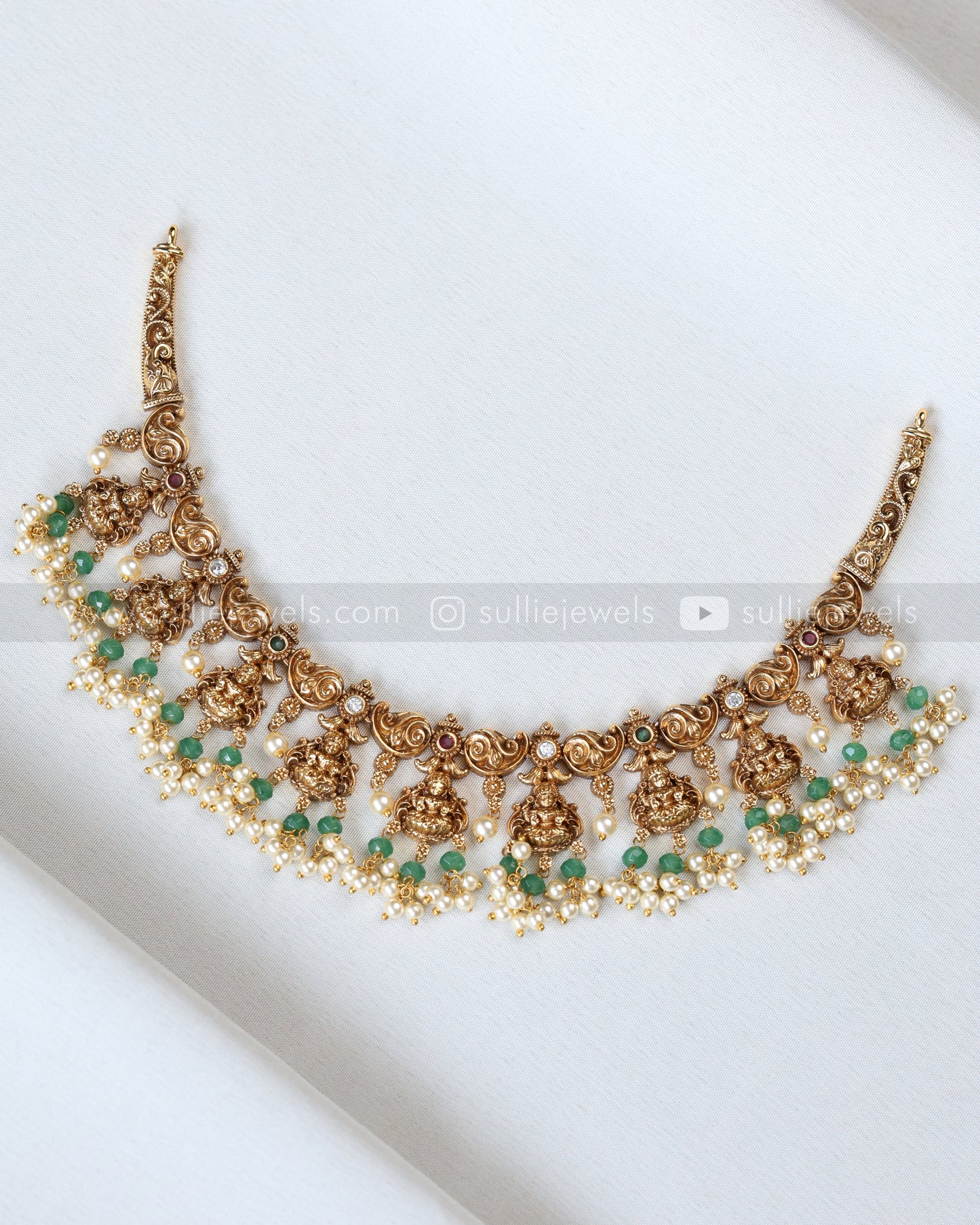 3909 - Premium Lakshmi & Mint Beads Hasli Necklace with Jhumka