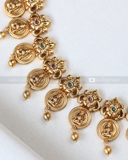 3908 - Floral Lakshmi Coin Necklace with Earring