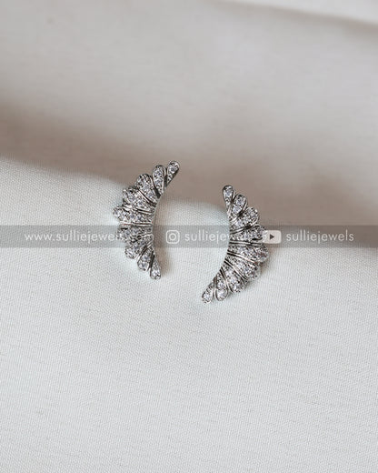 Crescent Moon Silver Necklace with Stud