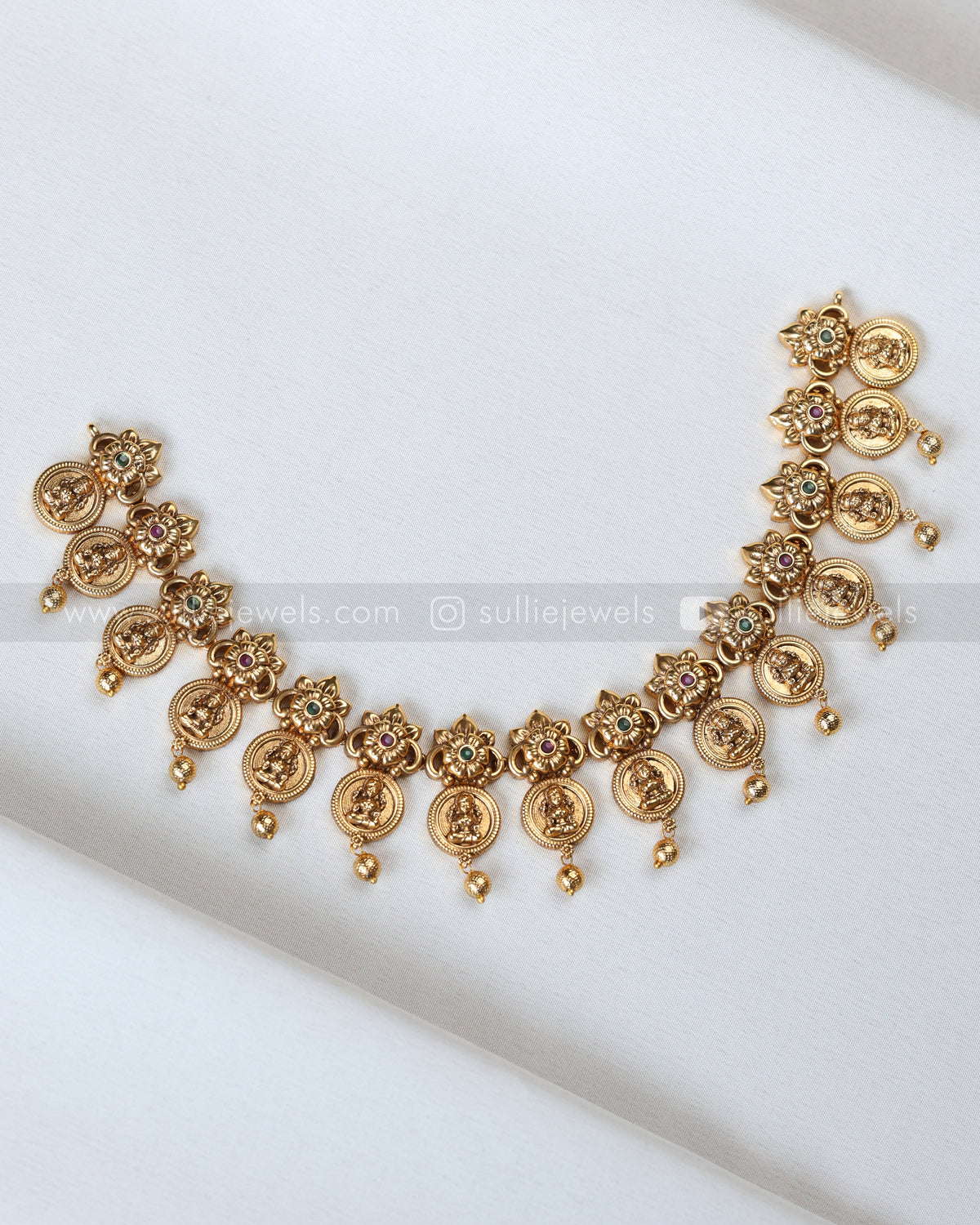 3908 - Floral Lakshmi Coin Necklace with Earring