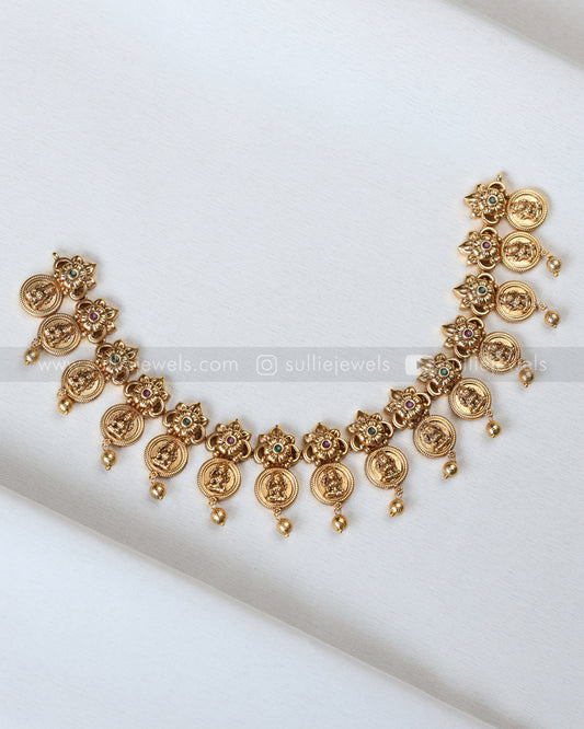 3908 - Floral Lakshmi Coin Necklace with Earring