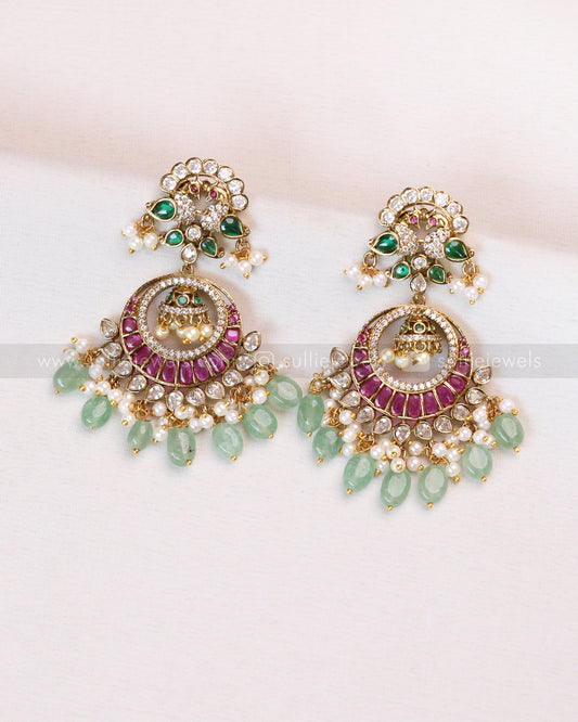 E1177 - Premium Peacock Chandbali Earrings with Mint Beads