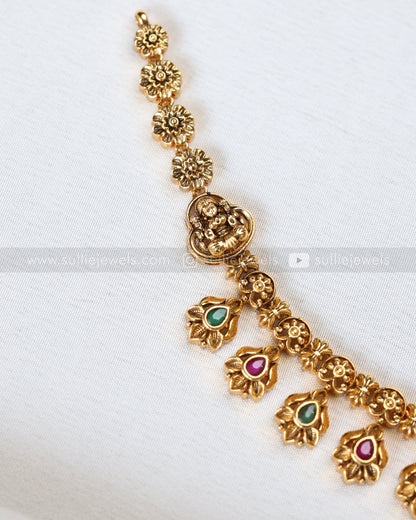 3907 - Lakshmi Gold Floral Hanging Necklace with Stud