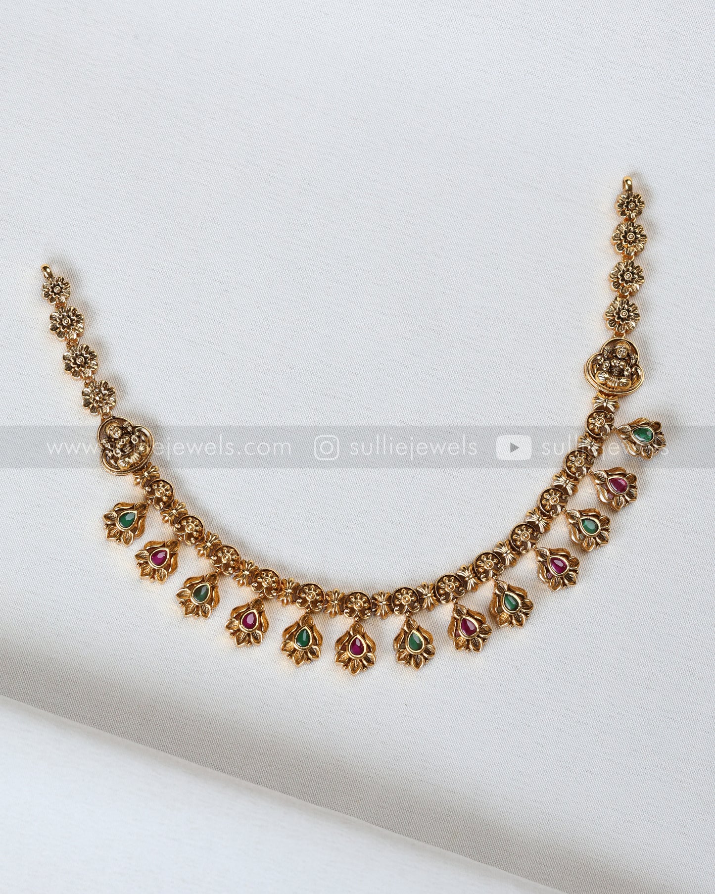 3907 - Lakshmi Gold Floral Hanging Necklace with Stud