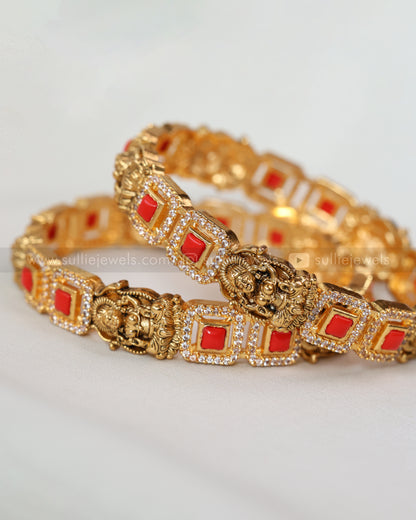 9024 - Lakshmi Square Coral Stone Bangle - Set of 2