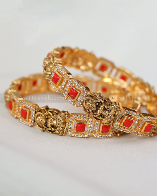 9024 - Lakshmi Square Coral Stone Bangle - Set of 2