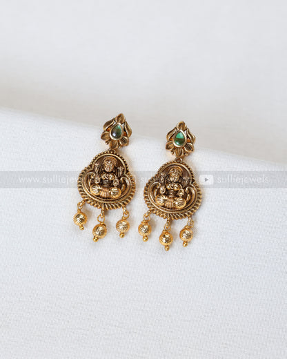 3907 - Lakshmi Gold Floral Hanging Necklace with Stud