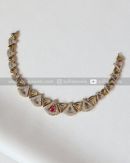 Diamond Triangular Necklace with Stud - Red
