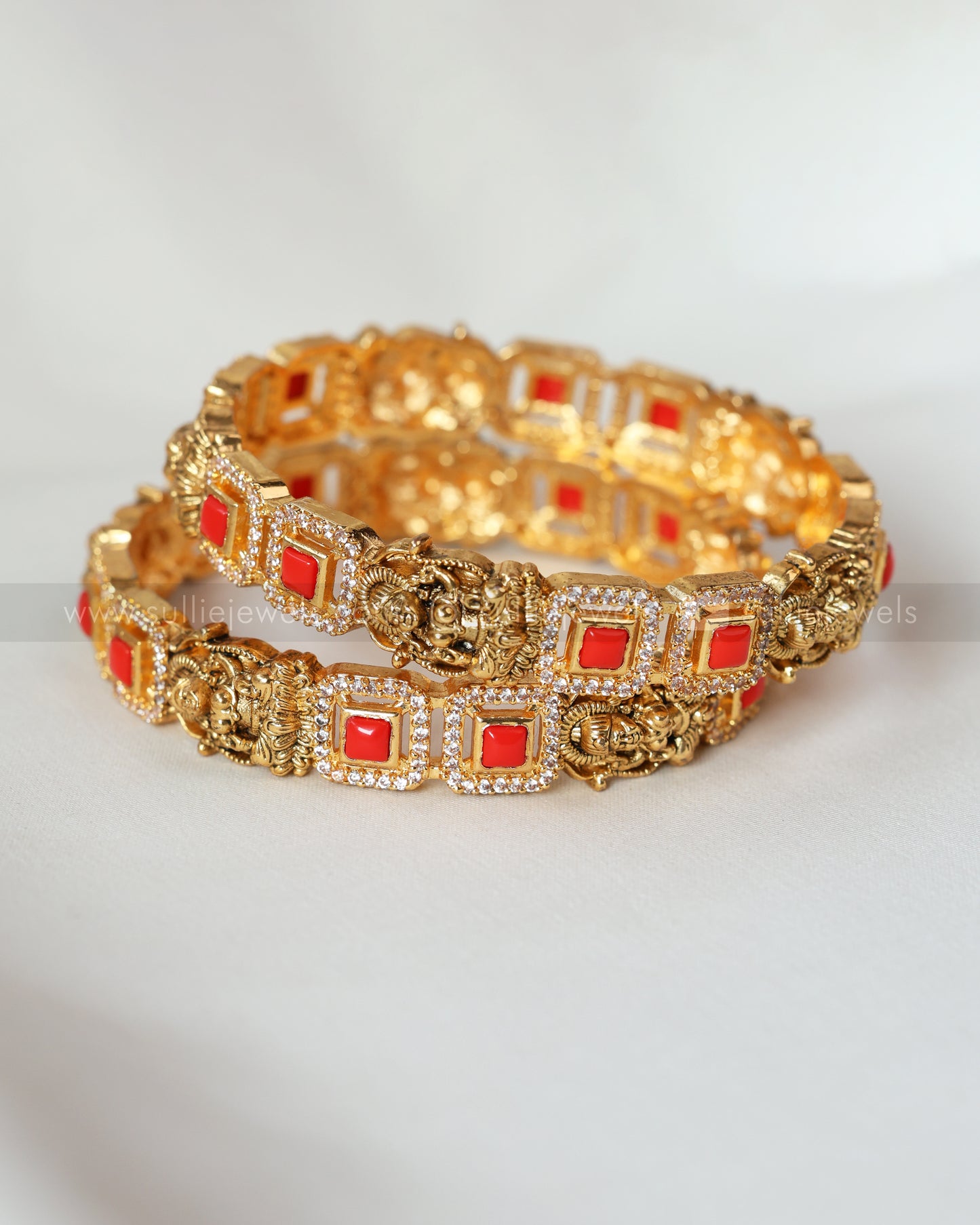 9024 - Lakshmi Square Coral Stone Bangle - Set of 2