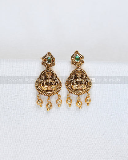 3907 - Lakshmi Gold Floral Hanging Necklace with Stud