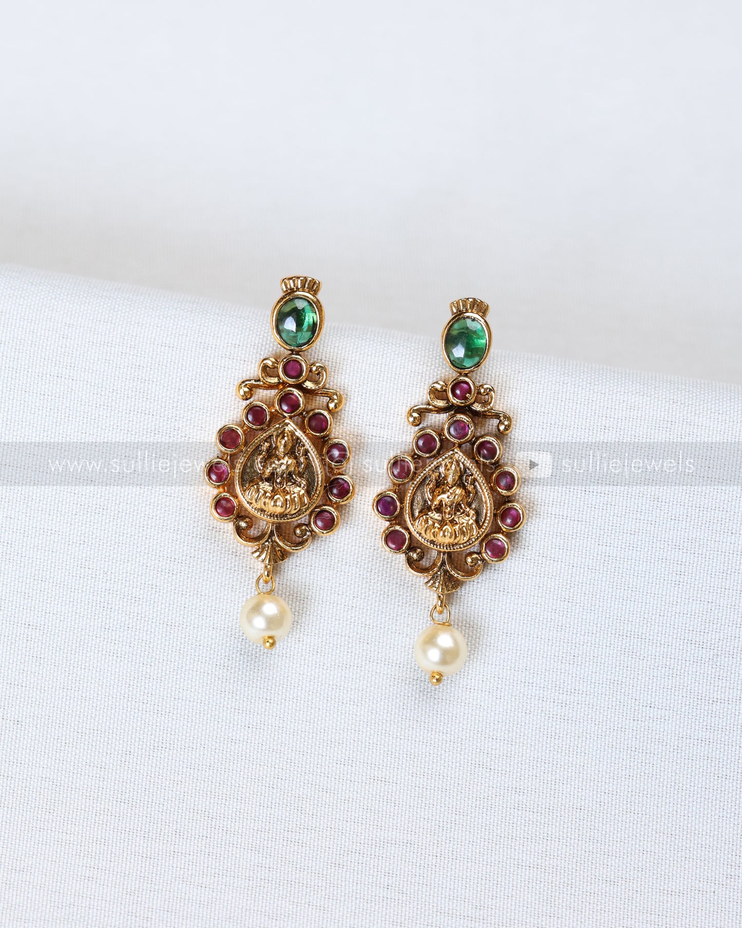 3897 - Designer Lakshmi Green Coin Necklace with Stud