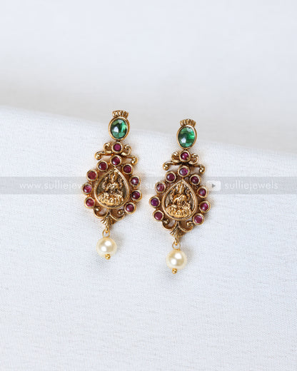 3897 - Designer Lakshmi Green Coin Necklace with Stud