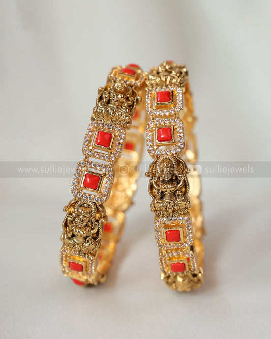 9024 - Lakshmi Square Coral Stone Bangle - Set of 2