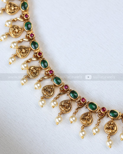 3897 - Designer Lakshmi Green Coin Necklace with Stud