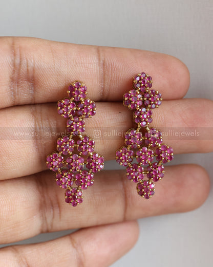 Diamond Lookalike Dark Pink Layer Necklace with Earring