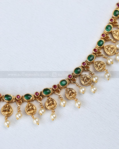 3897 - Designer Lakshmi Green Coin Necklace with Stud