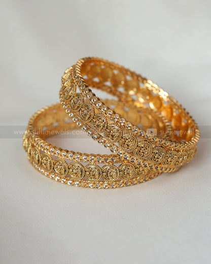 Premium Coin & White Stone Bangle Combo - Set of 10 bangles