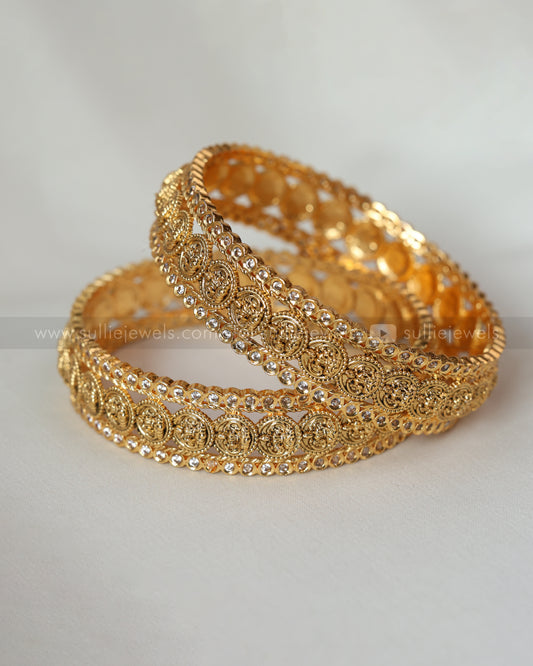 Premium Coin & White Stone Bangle Combo - Set of 10 bangles