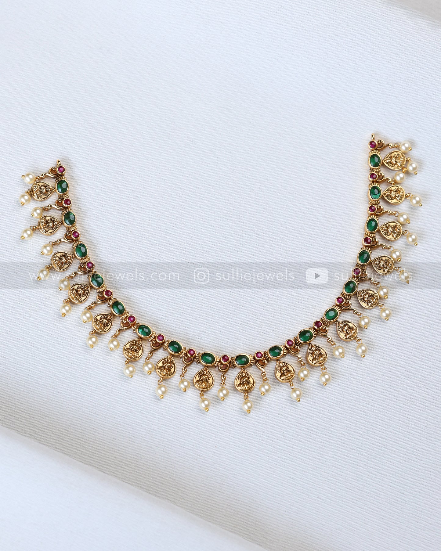 3897 - Designer Lakshmi Green Coin Necklace with Stud