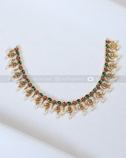 3897 - Designer Lakshmi Green Coin Necklace with Stud