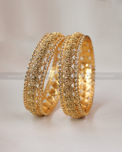 Premium Coin & White Stone Bangle Combo - Set of 10 bangles