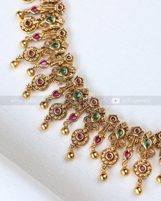 3913 - No Idol Multicolour Stone Floral Designer Necklace with Stud