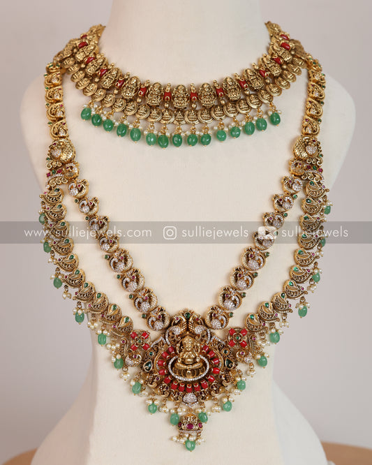 Premium Goddess & Coral Coin with Mint Beads Bridal Combo ( 4 piece )
