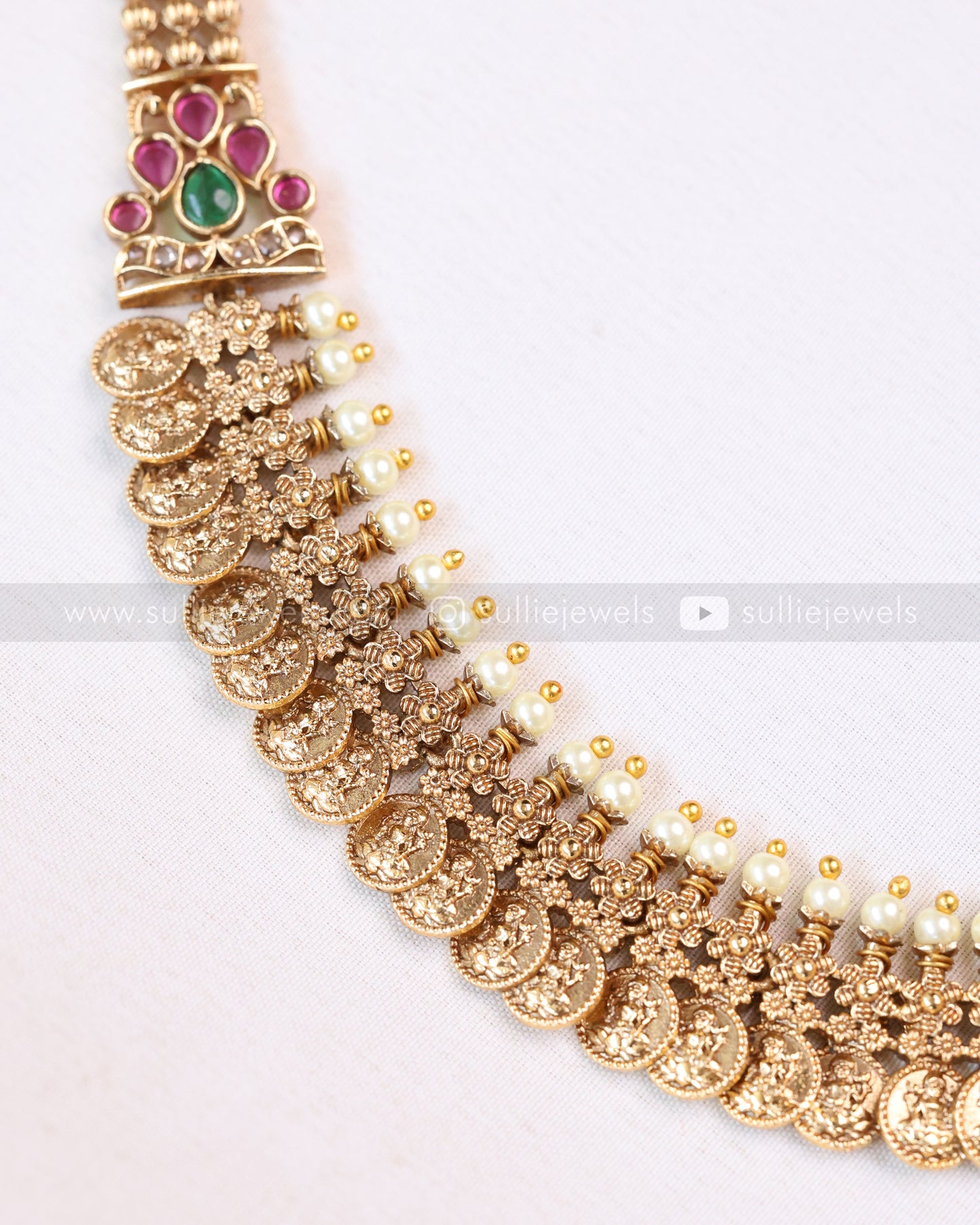 3708 - Designer Pearl & Coin Stone Necklace with Stud