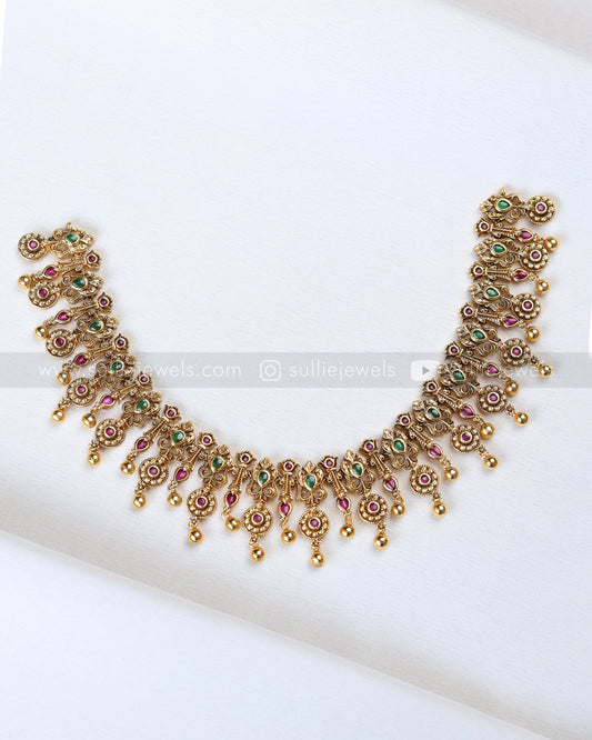 3913 - No Idol Multicolour Stone Floral Designer Necklace with Stud