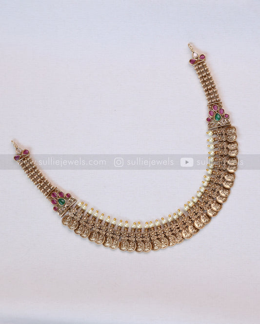 3708 - Designer Pearl & Coin Stone Necklace with Stud