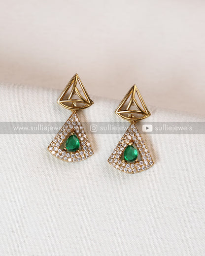 Diamond Triangular Necklace with Stud - Green