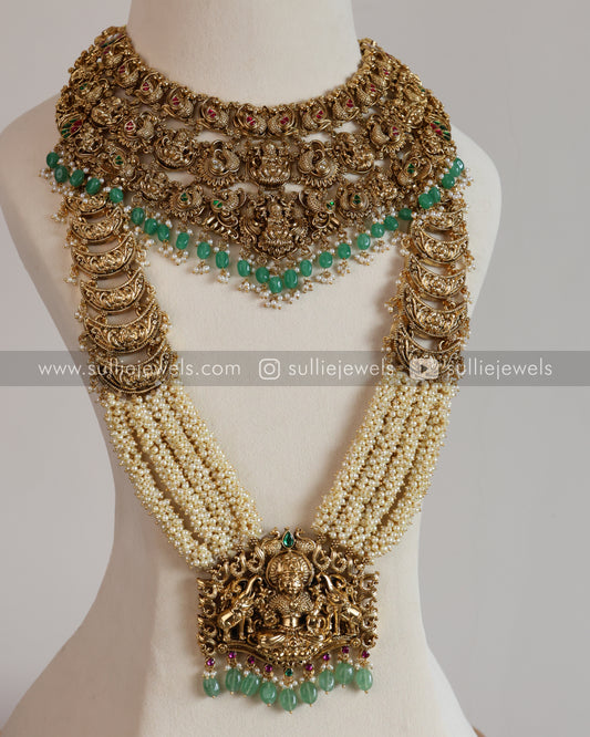 Lakshmi Premium Heavy Pearl & Mint beads Bridal Combo ( 4 piece )