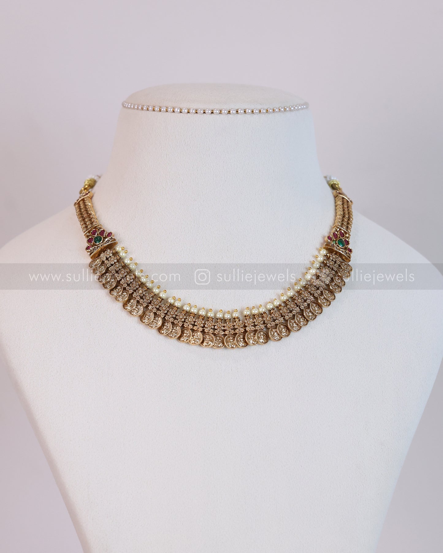 3708 - Designer Pearl & Coin Stone Necklace with Stud