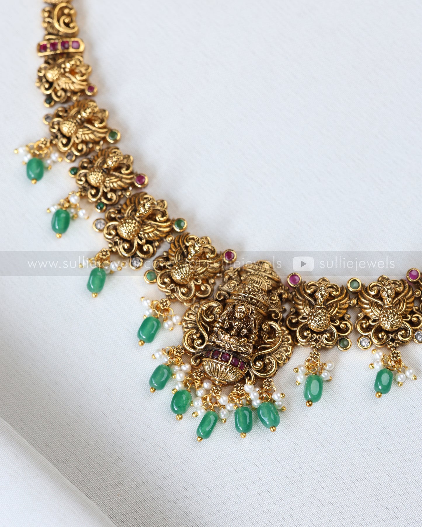 3901 - Lakshmi Peacock Mint Beads Necklace with Earrings
